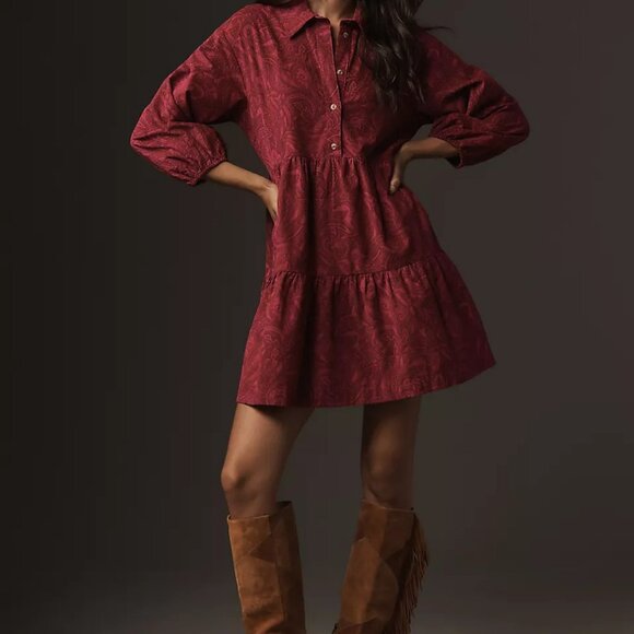 The Bettina Tiered Shirt Dress by Maeve: Mini Paisley Corduroy Edition
